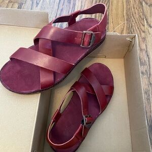 New red leather Chacos